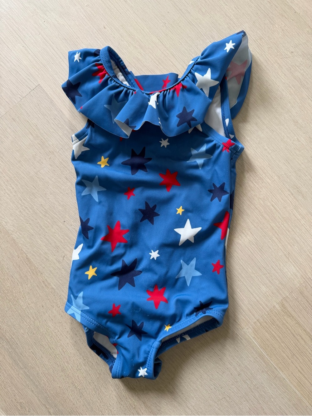 Hanna Andersson 2T Kids Blue Star Print One-Piece Swimsuit with Ruffle
